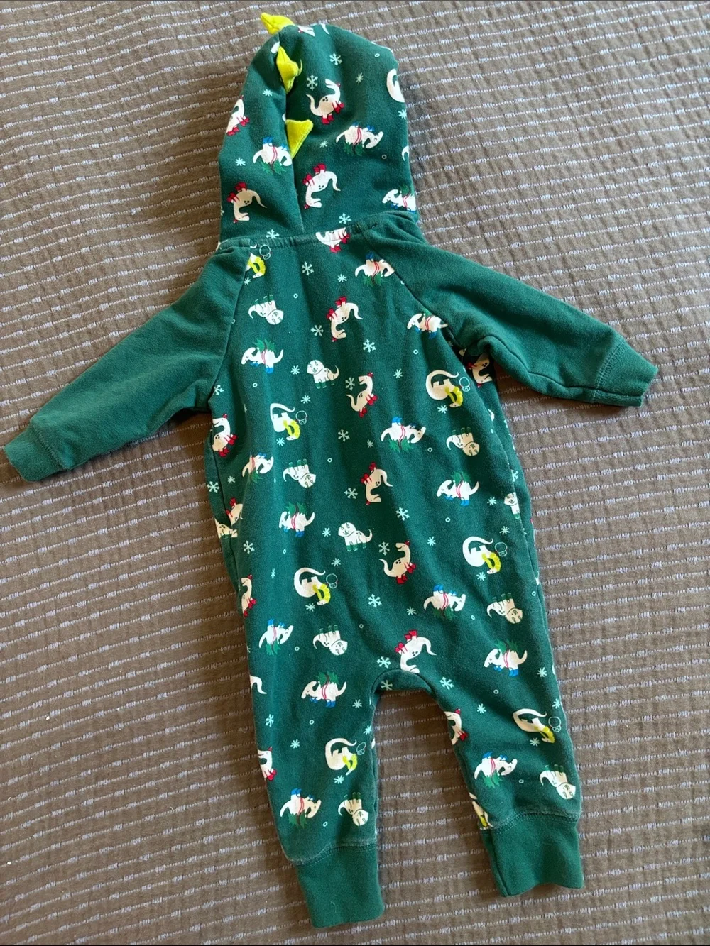 Cat & Jack Baby 3-6M Green Dinosaur Winter Hooded One-Piece Romper